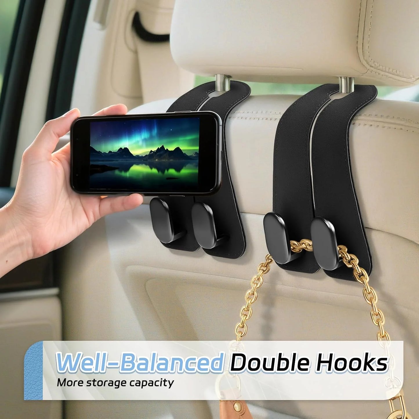 Premium Vegan Leather Car Seat Hooks