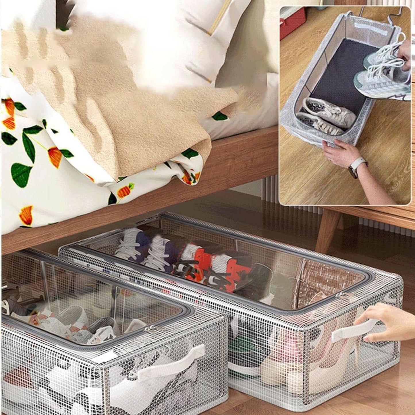 Foldable Mesh Shoe Organizer Box (XL Size)